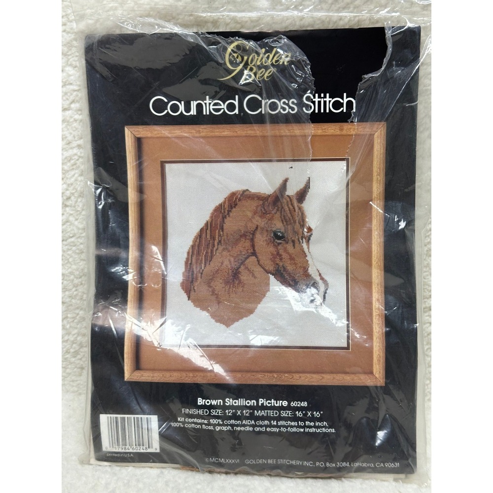 Golden Bee Counted Cross Stitch Kit Brown Stallion Horse 60248 Vintage 1986